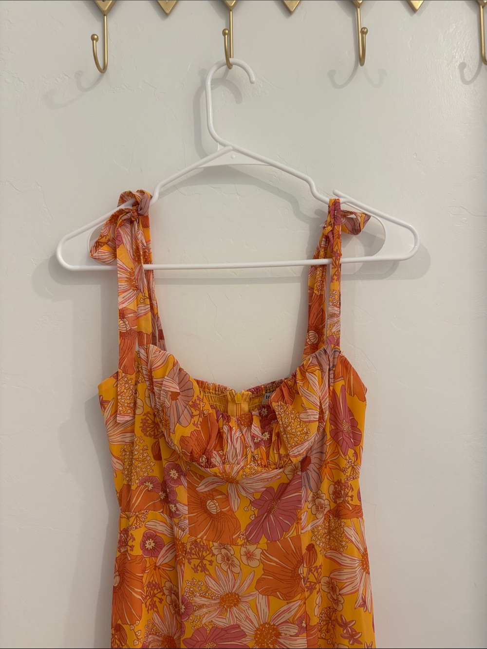 Floral Tie-Strap Sundress in Orange and Pink